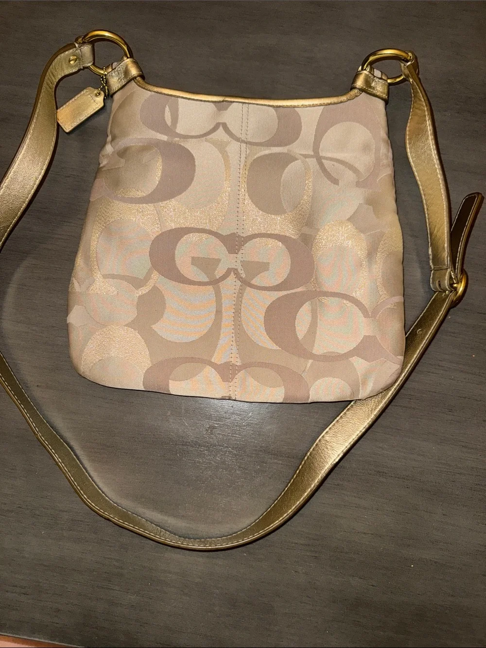 Coach Tan and Gold Signature Crossbody Bag